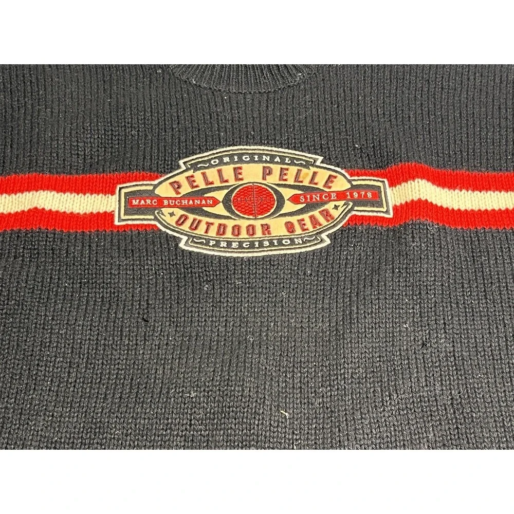 Vintage Pelle Pelle Sweater Mens 2XL‎ Black Red Knit Pullover Logo